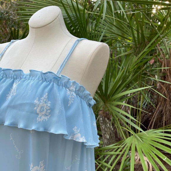 Givenchy 80s Vintage Micropleat Nightgown Blue White Signature Maxi Size S M - Picture 2 of 11